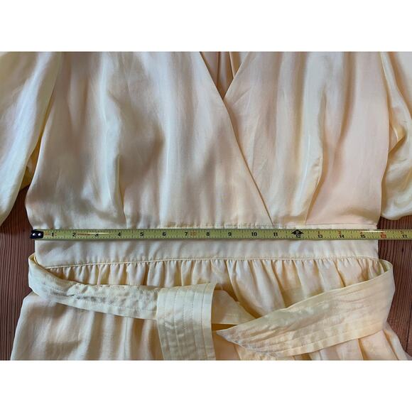 Marie Oliver Silk Cotton Butter Yellow Tie Waist V-Neck Side Zip Short Dress 10 - Picture 5 of 11